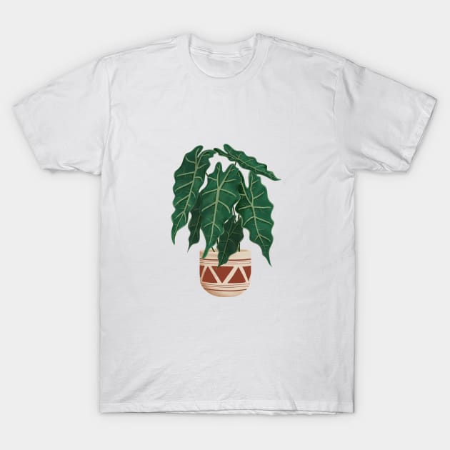 Alocasia Polly Plant Illustration T-Shirt by gusstvaraonica